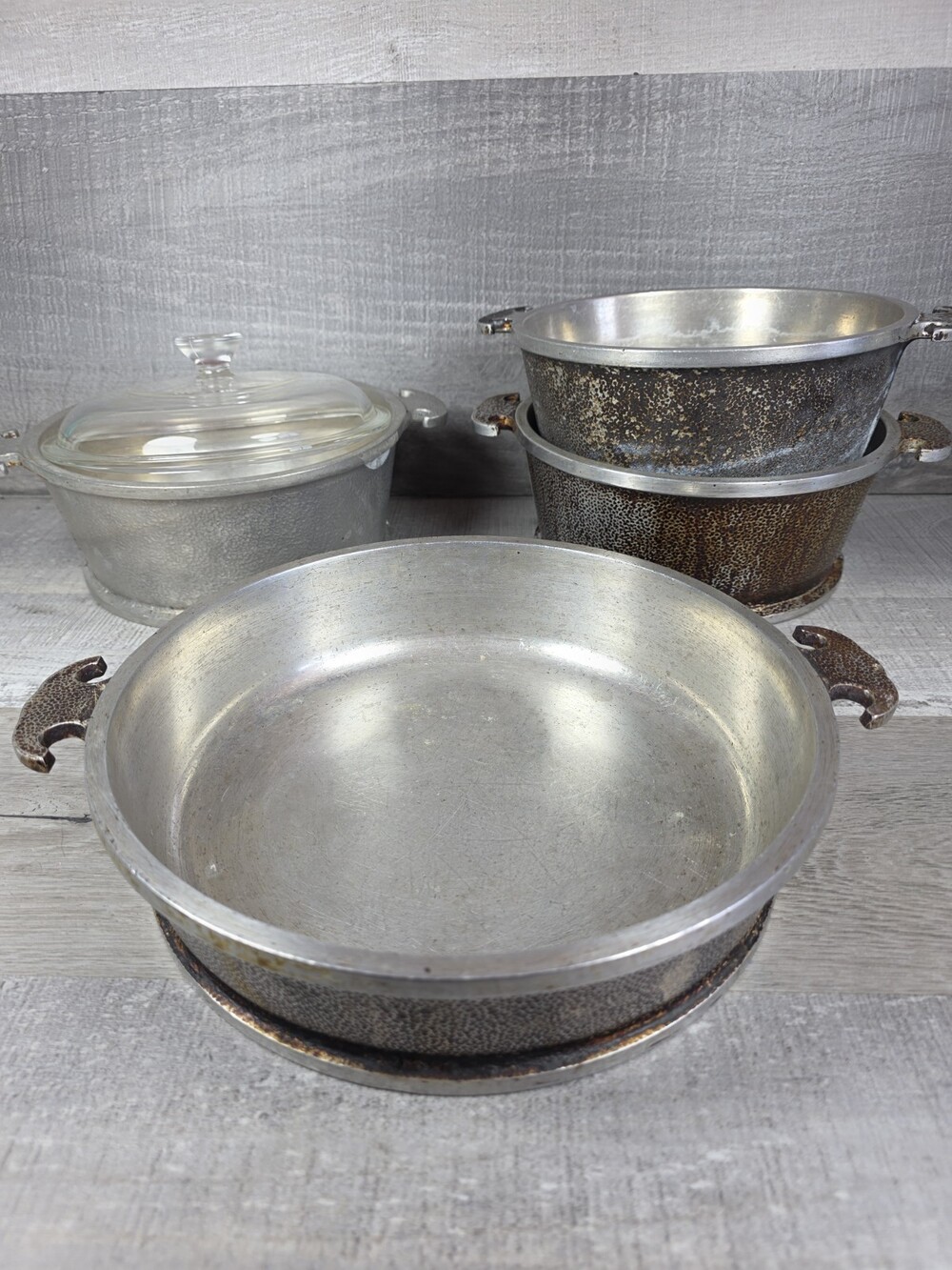Vtg Guardian Service Aluminum Cookware Lot 5 Pc Skillet Pots Glass Lid b294